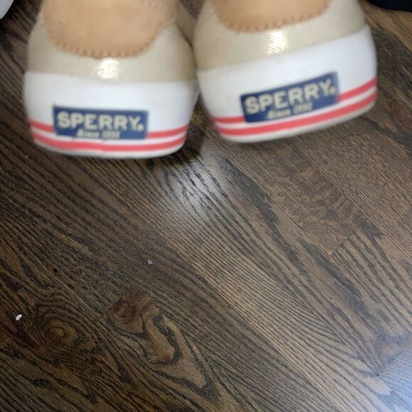 Sperry Crest Edge Metallic Sneakers Women’s Sz 8.5 Lace Up Oatmeal Cushion Beige - Picture 6 of 11